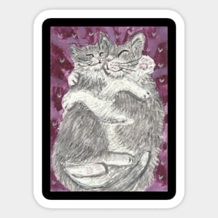 Gray cat snuggles Sticker